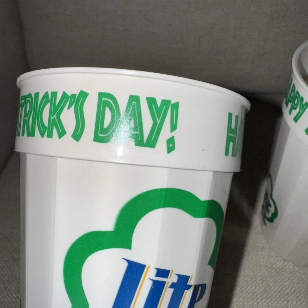 Set‎ Of 2 Vintage Miller Lite Happy St Patrick's Day Plastic Cups